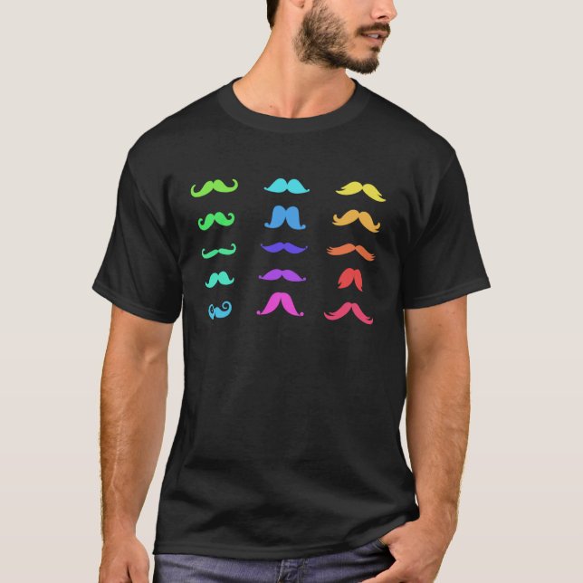 Camiseta Cachorros Coloridos para Meninas Mulheres bigode (Frente)