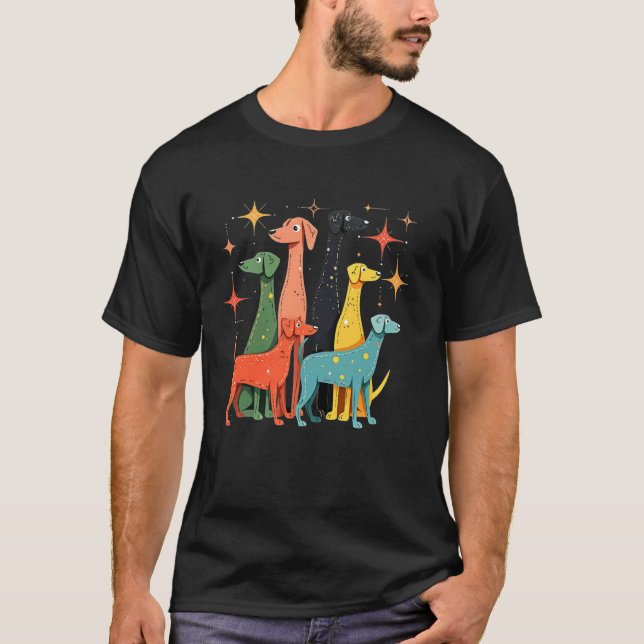 Camiseta Cachorros com Visual Fofo de Meados do Século Mode (Frente)