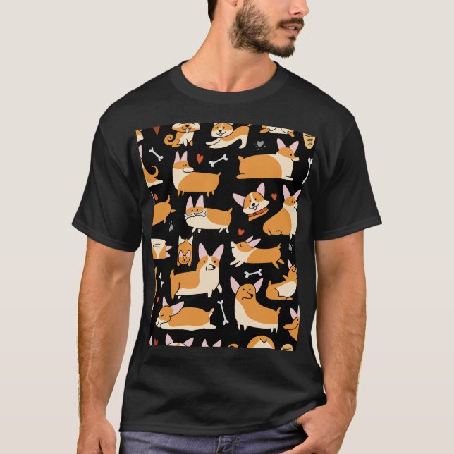 Camiseta Cachorros Corgi, Lindo Fundo. (Frente)