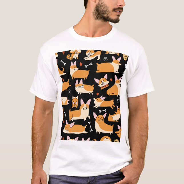 Camiseta Cachorros Corgi, Lindo Fundo. (Frente)