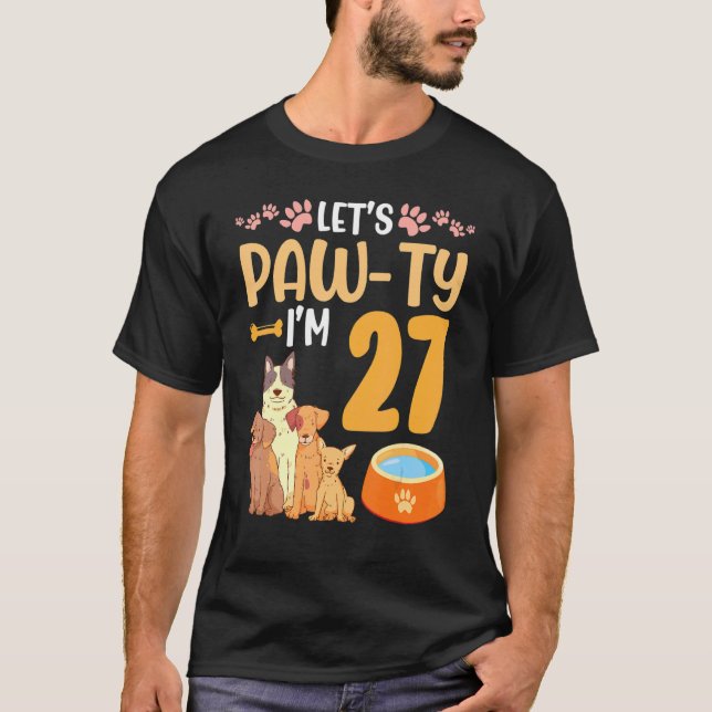 Camiseta Cachorros dançam juntos, meu Vamos de aniversário, (Frente)