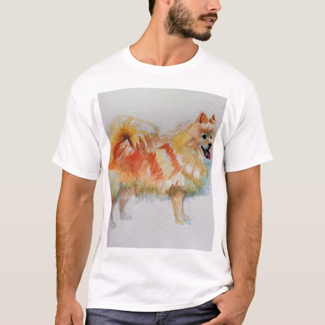 Camiseta Cachorros de Aquarela Alemães Spitz Pomeranianos (Frente)
