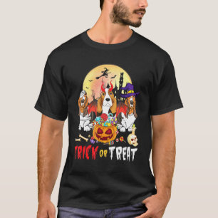 Camiseta Cachorros de Basset Dançando Feliz Dia das Bruxas