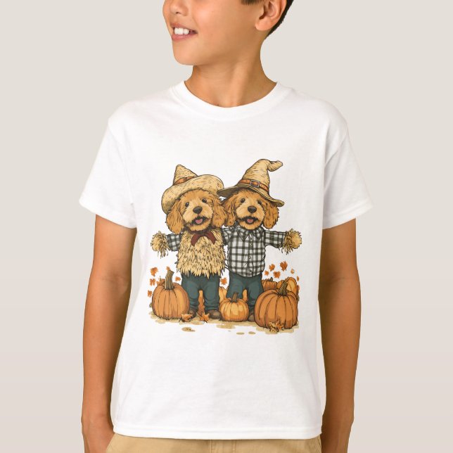 Camiseta Cachorros de Goldendoodle da Colheita de outono (Frente)