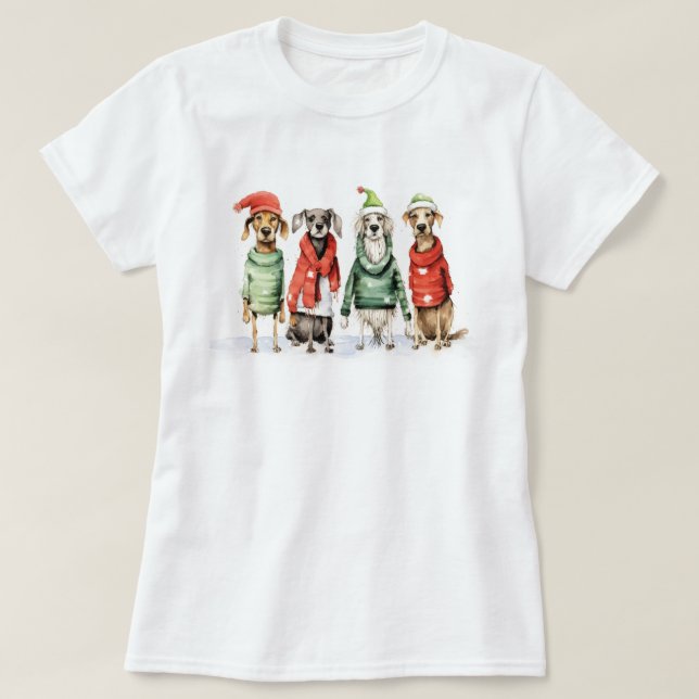 Camiseta Cachorros de inverno bonitos Fúria e Natal Brilhan (Frente do Design)