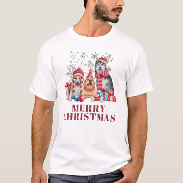 Camiseta 🐶 Cachorros de Natal Adoráveis com Presentes – Al (Frente)