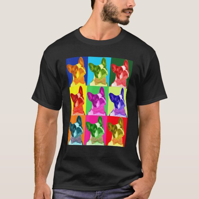 Camiseta Cachorros de Retrato Pop de Arte Franceses (Frente)