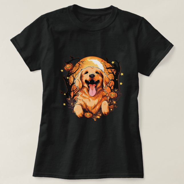 Camiseta Cachorros do Dia das Bruxas de Halloween, Ouro bon (Frente do Design)