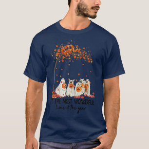 Camiseta Cachorros Engraçados Cães de outono Árvore Folha E