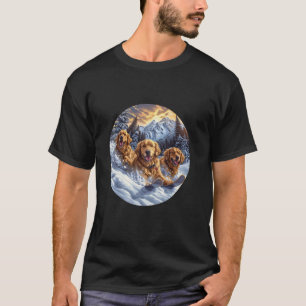 Camiseta Cachorros Golden Retriever Fofos Esquiam Nas Monta