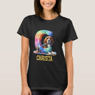 Camiseta Cachorros - Letra Christa Name Rainbow Dog