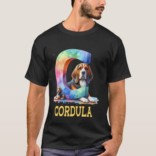 Camiseta Cachorros - Letra Cordula Nome Rainbow Dog (Frente)