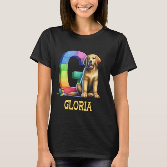 Camiseta Cachorros - Letra Gloria Nome Cachorro Arco-Íris (Frente)