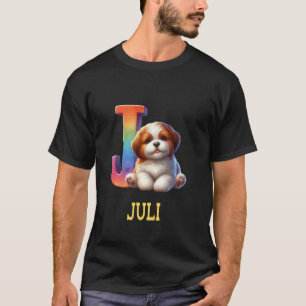 Camiseta Cachorros - Letra Juli Nome Cachorro Arco-Íris