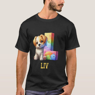 Camiseta Cachorros - Letra Liv Nome Cachorro Arco-Íris
