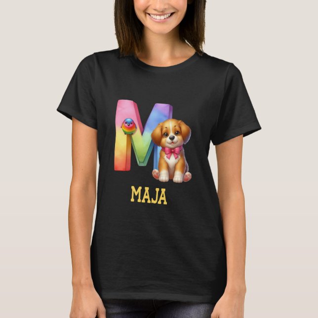 Camiseta Cachorros - Letra Maja - Nome Rainbow Dog (Frente)