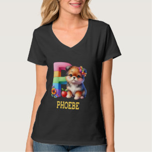 Camiseta Cachorros - Letra Phoebe Name Rainbow Dog