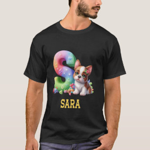 Camiseta Cachorros - Letra Sara Nome Cachorro Arco-Íris