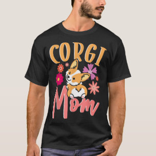 Camiseta Cachorros Mães Cachorros Flores Amigos Corgi Mãe C