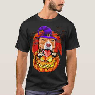 Camiseta Cachorros Pitbull Bruxa Abóbora Outono Halloween E