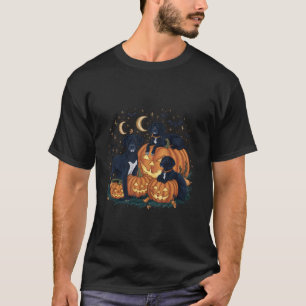 Camiseta Cachorros Pretos e Pumpkins Hallo do Festa das Bru