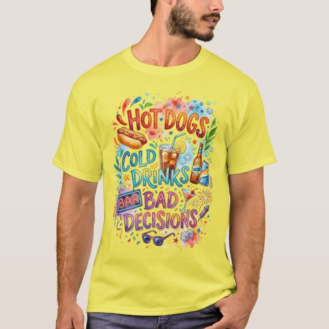 Camiseta Cachorros Quentes Más Decisões (Frente)