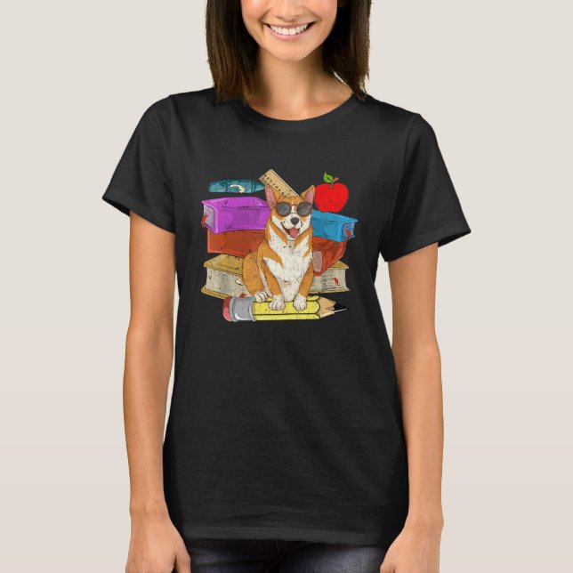 Camiseta Cachorros Sunglass School Student Dog Corgi (Frente)