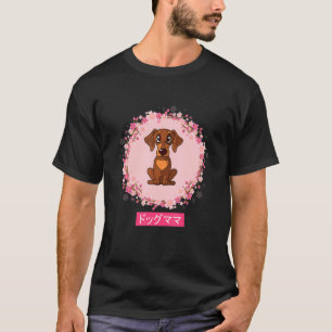 Camiseta Cachshund Cachorro Japonês Cereja Blossom Sakura