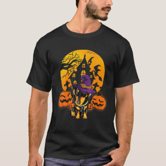 Camiseta Cachshund Dog Pumpkin Bruxo Hat Halloween Cos