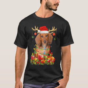 Camiseta Cachshund Reindeer Santa Hat Luz de Natal X