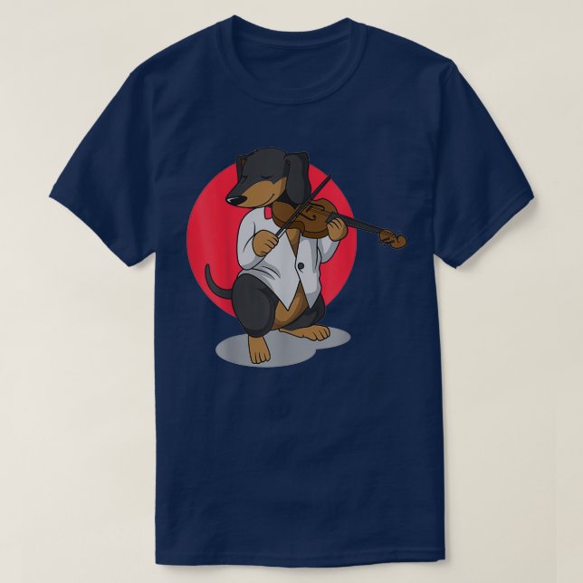 Camiseta Cachshund Wiener Tocando Violino Engraçado Engraça (Frente do Design)