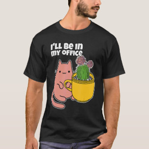Camiseta Cacti Xícara E Gato No Escritório