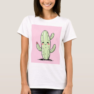 Camiseta Cacto cacto cônico com fundo rosa