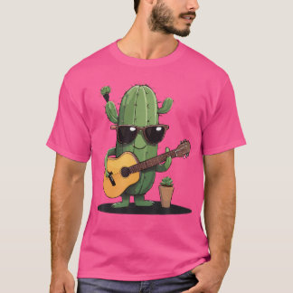 Camiseta Cacto Com Óculos De Sol E Cacto De Violão Acústico