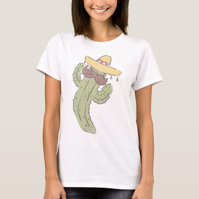 Camiseta Cacto dançarino com bigode em Sombrero (Frente)