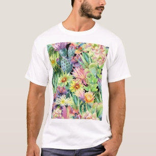 Camiseta Cacto de coloração d'água, padrão sem costura.