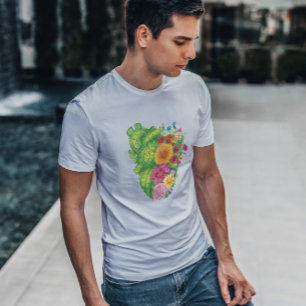 Camiseta Cacto E Flores Em Forma De Coração