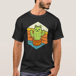 Camiseta Cacto Retro do Gato Planta de Cacto para Homens Mu