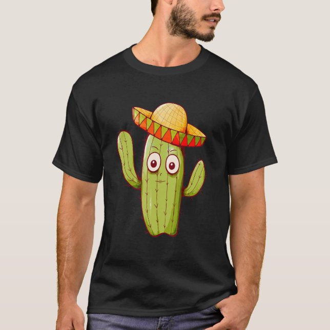 Camiseta Cactus Bonito Com Chapéu Mexicano (Frente)