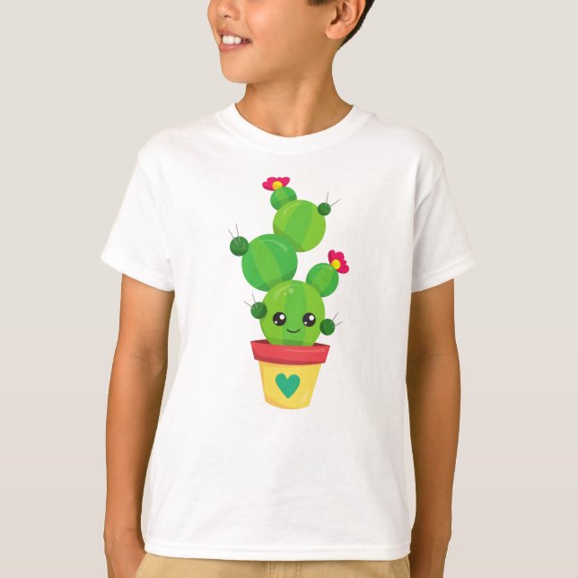 Camiseta Cactus Bonitos, Cactus Verde, Kawaii Cactus, Flore (Frente)