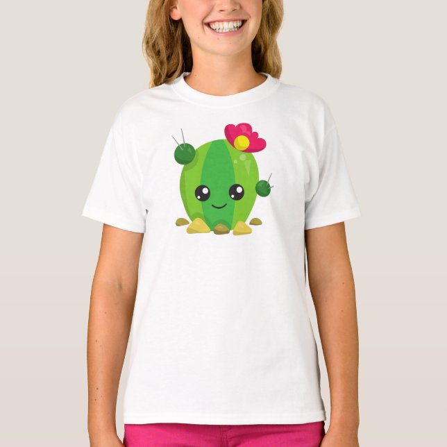 Camiseta Cactus Bonitos, Kawaii Cactus, Cactus Verde, Flore (Frente)