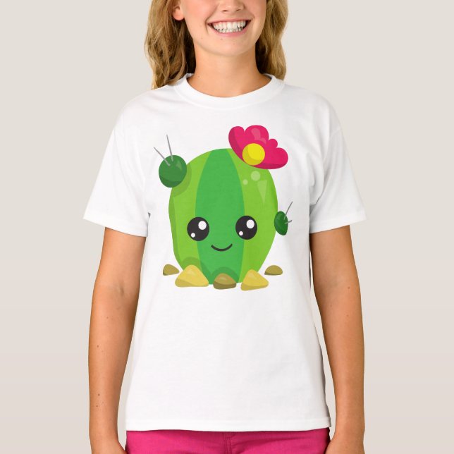 Camiseta Cactus Bonitos, Kawaii Cactus, Cactus Verde, Flore (Frente)