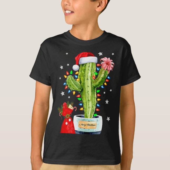 Camiseta Cactus Christmas Sweater Lights Santa Xmas Plant L (Frente)
