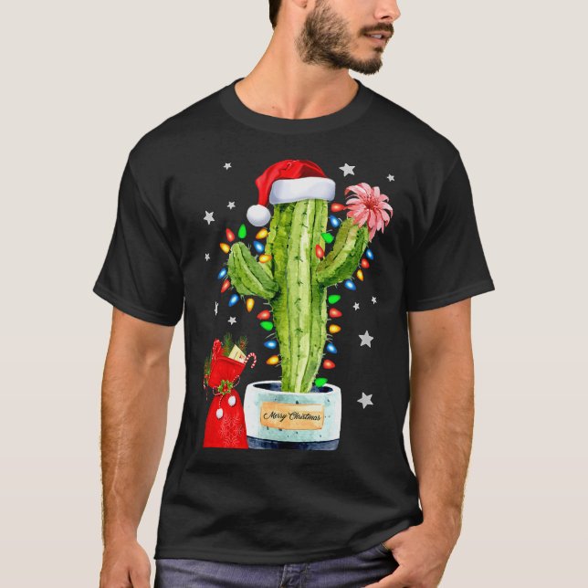 Camiseta Cactus Christmas Sweater Lights Santa Xmas Plant L (Frente)