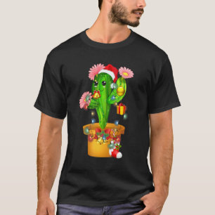 Camiseta Cactus Christmas Tree Lights Santa Hat Succult P