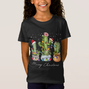 Camiseta Cactus Christmas Xmas Trees Lights Santa Hat Cactu