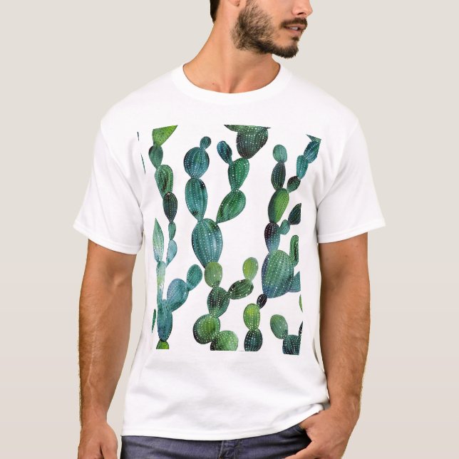 Camiseta Cactus Craze: Tendência da Aquarela Tropical (Frente)