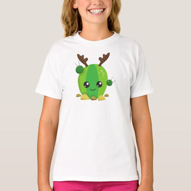Camiseta Cactus de Natal, Cactus Bonitos, Antlers, Feriado (Frente)