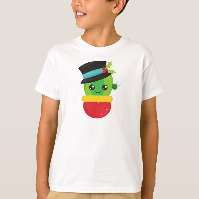 Camiseta Cactus de Natal, Cactus Bonitos, Chapéu, Mistura (Frente)