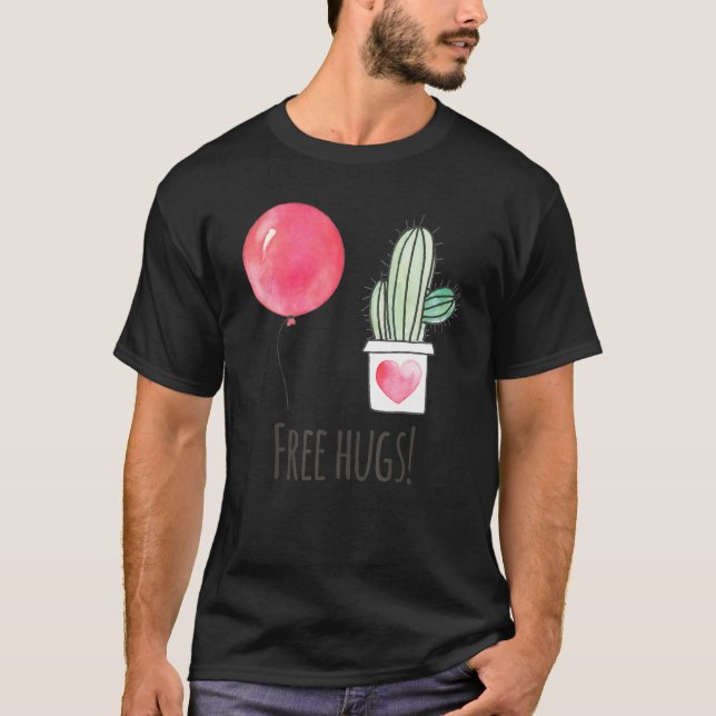 Camiseta Cactus Free Hugs Balon Heart Succulent Cactus (Frente)